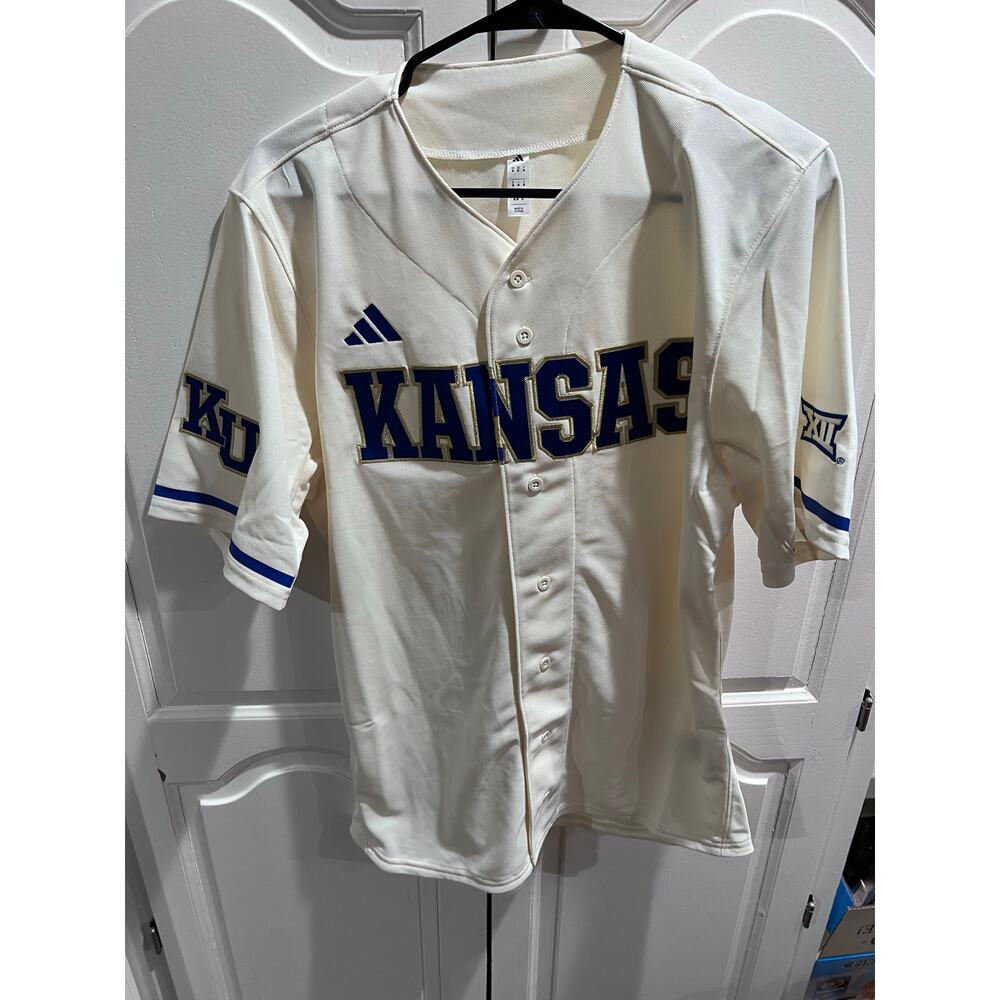Adidas Kansas Jayhawks Baseball Jersey Men’s Medium Cream White Button NWT $100